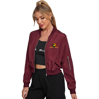 Women's Mortal Kombat Lightweight Bomber Biker Jacket Zip up Windbreaker Crop Bomber Jacket Coat