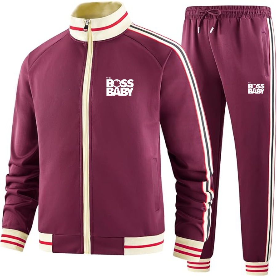 Men's Boss Baby  Two-Piece Designer Tracksuit with Bold Striped Accents and Zippered Front Elevated Athletic Wear