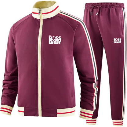 Men's Boss Baby  Two-Piece Designer Tracksuit with Bold Striped Accents and Zippered Front Elevated Athletic Wear