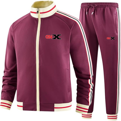 Men's GN X Two-Piece Designer Tracksuit with Bold Striped Accents and Zippered Front Elevated Athletic Wear