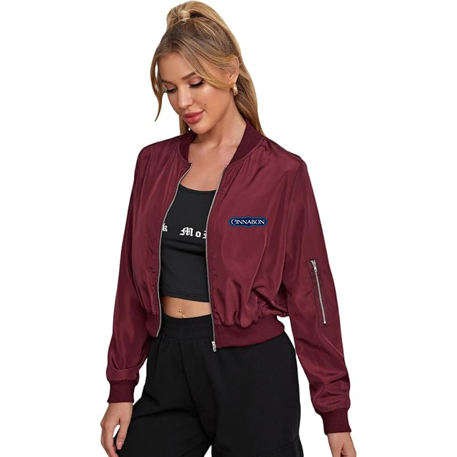 Women's Cinnabon Lightweight Bomber Biker Jacket Zip up Windbreaker Crop Bomber Jacket Coat