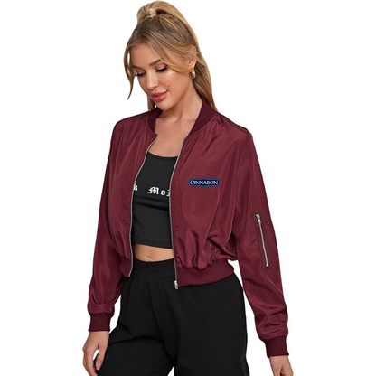 Women's Cinnabon Lightweight Bomber Biker Jacket Zip up Windbreaker Crop Bomber Jacket Coat