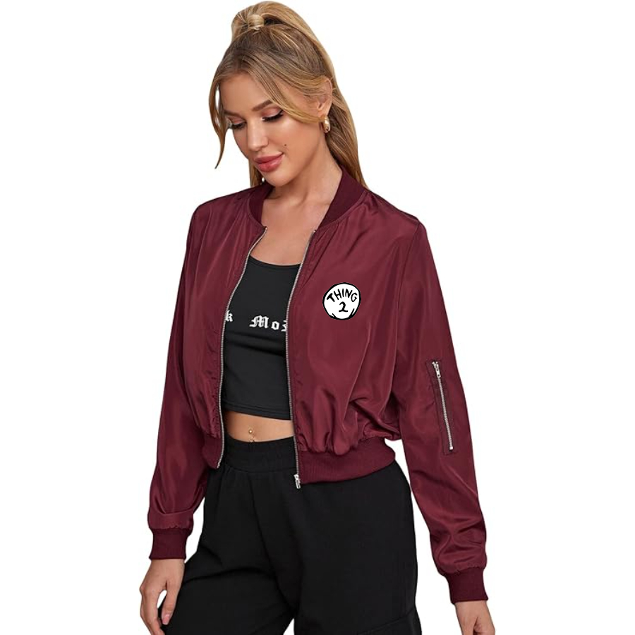 Women's Dr. Suess Thing 2 Lightweight Bomber Biker Jacket Zip up Windbreaker Crop Bomber Jacket Coat