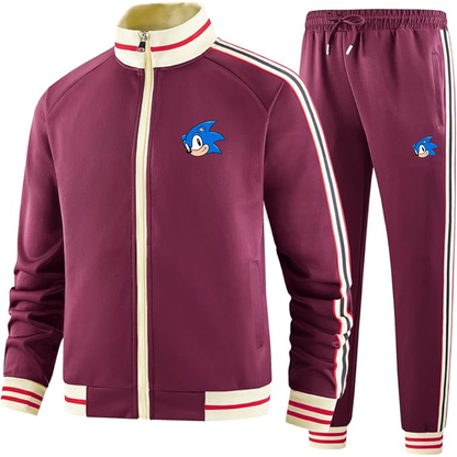 Men's Sonic the Hedgehog Premium Two-Piece Designer Tracksuit with Bold Striped Accents and Zippered Front Elevated Athletic Wear