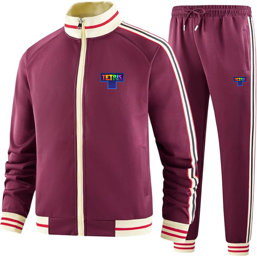 Men's Tetris Premium Two-Piece Designer Tracksuit with Bold Striped Accents and Zippered Front Elevated Athletic Wear