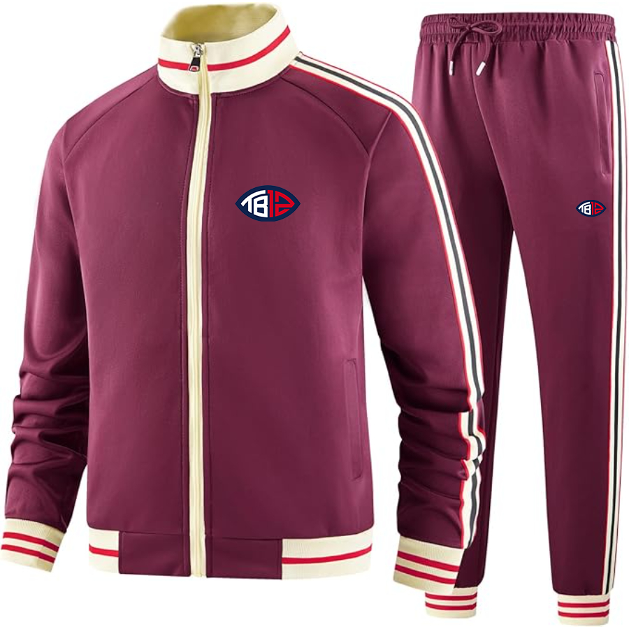 Men's Tom Brady 12 Premium Two-Piece Designer Tracksuit with Bold Striped Accents and Zippered Front Elevated Athletic Wear