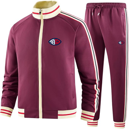 Men's Tom Brady 12 Premium Two-Piece Designer Tracksuit with Bold Striped Accents and Zippered Front Elevated Athletic Wear