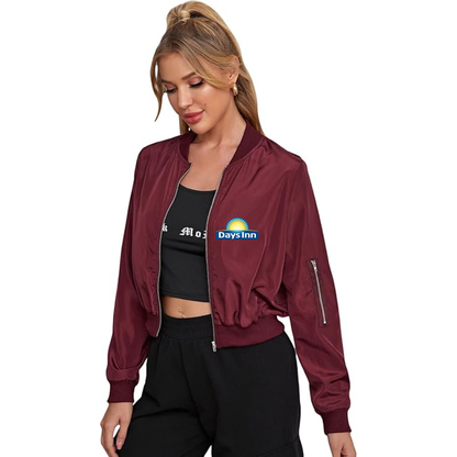 Women's Days Inn Lightweight Bomber Biker Jacket Zip up Windbreaker Crop Bomber Jacket Coat