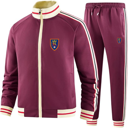 Men's Real Salt Lake Soccer Two-Piece Designer Tracksuit with Bold Striped Accents and Zippered Front Elevated Athletic Wear