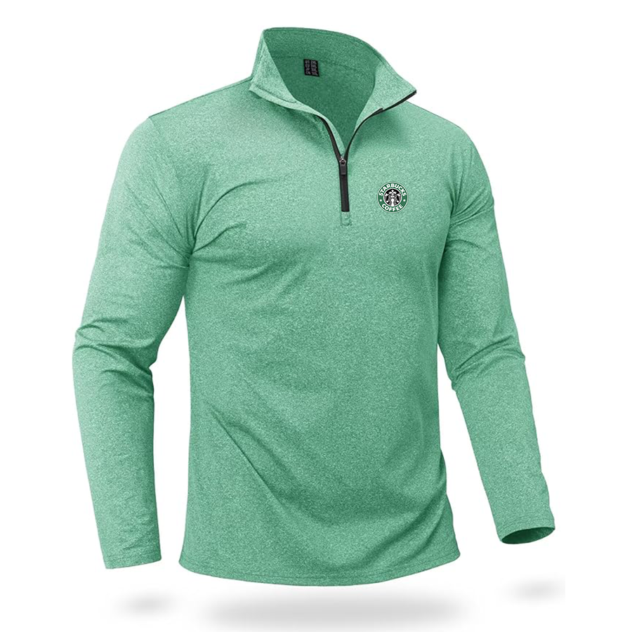 Men's  Starbucks Coffee  Quarter Zip Pullover Premium Fleece Lined Heather Long Sleeve Golf Shirts Midweight 1/4 Half Zip Sweatshirts