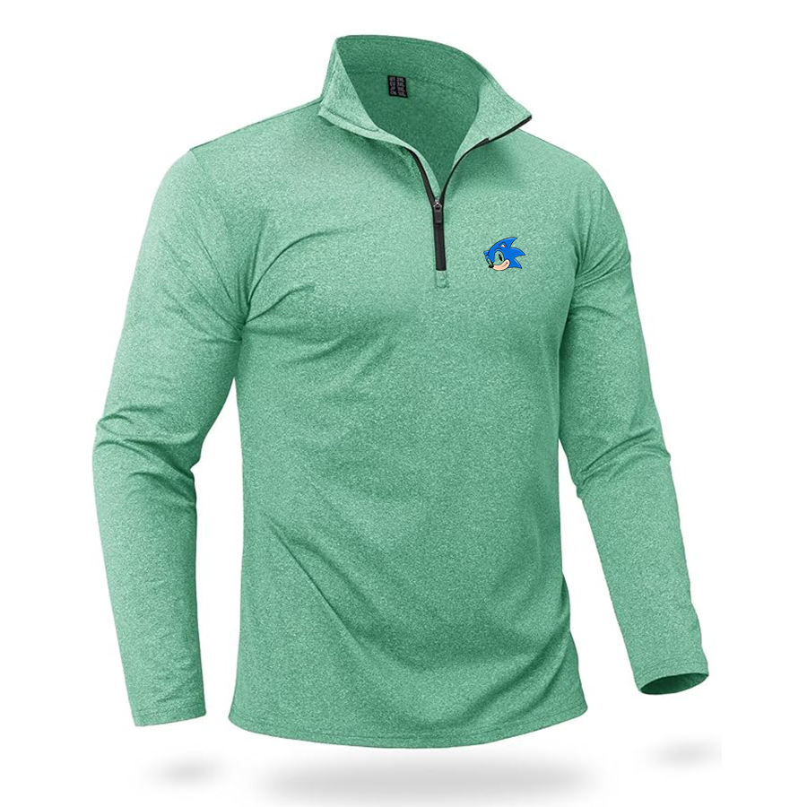 Men's  Sonic the Hedgehog Quarter Zip Pullover Premium Fleece Lined Heather Long Sleeve Golf Shirts Midweight 1/4 Half Zip Sweatshirts