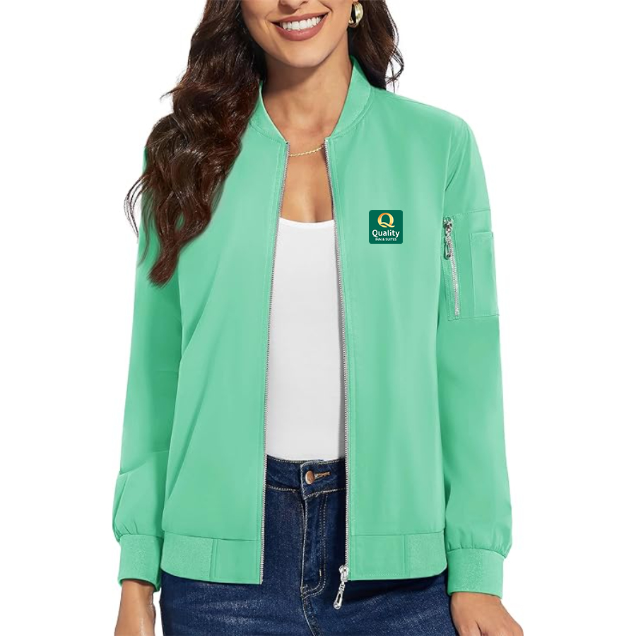 Women's Quality Inn & Suites Premium Bomber Jacket with Polished Detailing and Functional Sleeve Pocket Modern Luxury Outerwear