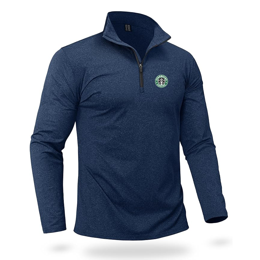 Men's  Starbucks Coffee  Quarter Zip Pullover Premium Fleece Lined Heather Long Sleeve Golf Shirts Midweight 1/4 Half Zip Sweatshirts