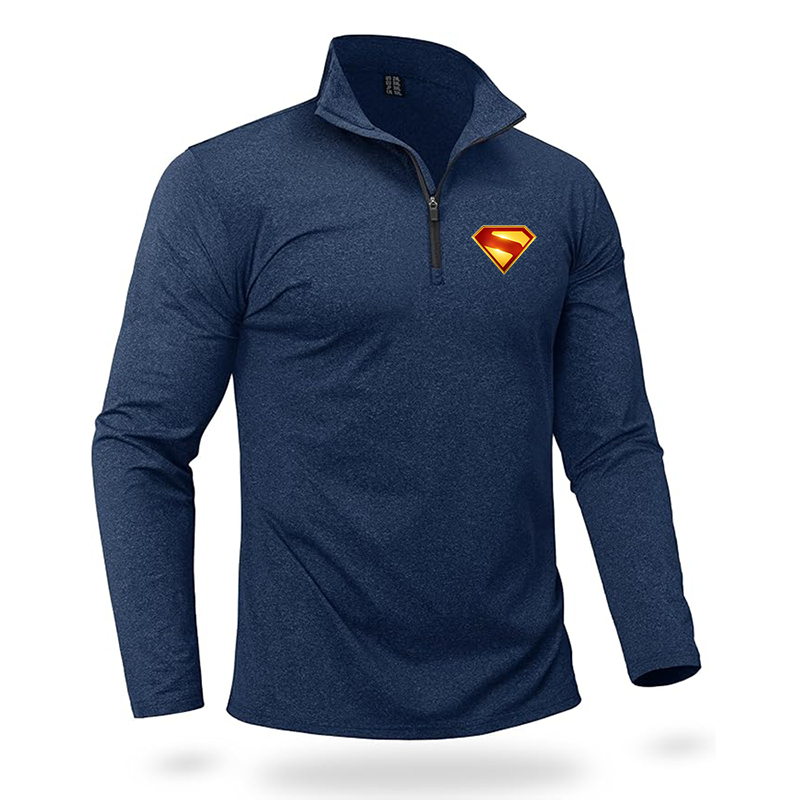 Men's Superman 2025  Quarter Zip Pullover Premium Fleece Lined Heather Long Sleeve Golf Shirts Midweight 1/4 Half Zip Sweatshirts
