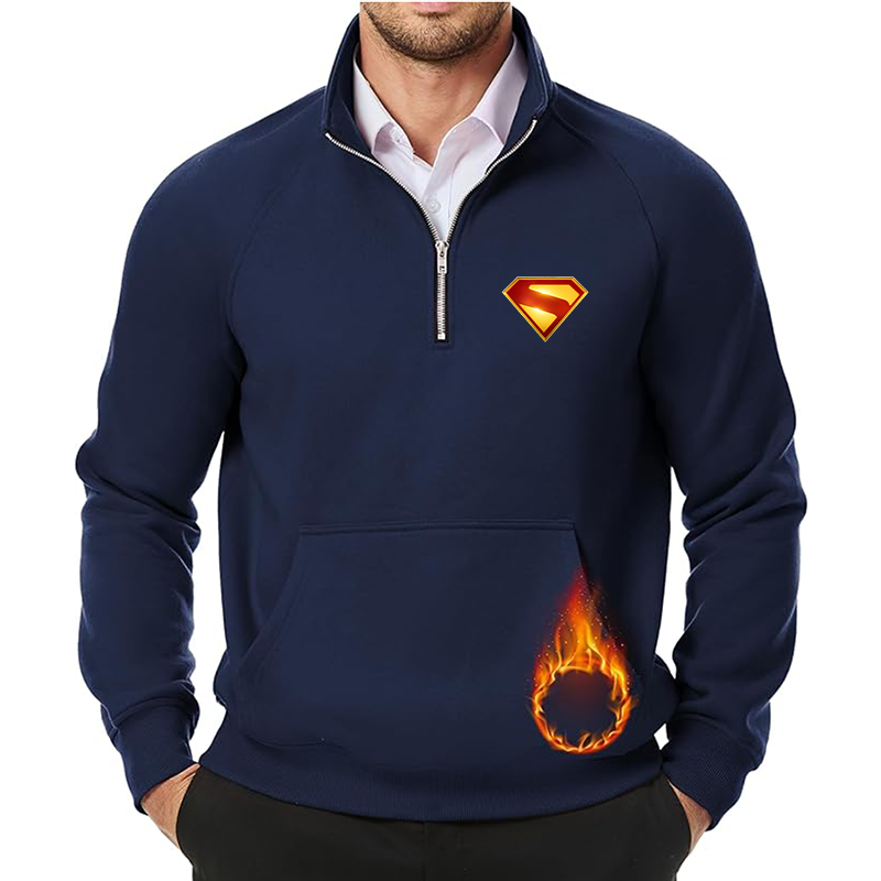 Men's Superman 2025  JMIERR Quarter Zip Pullover Heavy Sweatshirts Warm Fleece Sweatshirt Polo