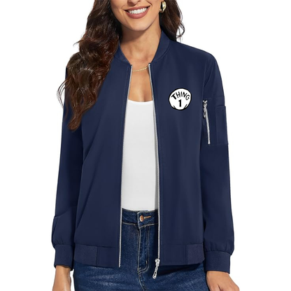 Women's Dr. Suess Thing 1 Premium Bomber Jacket with Polished Detailing and Functional Sleeve Pocket Modern Luxury Outerwear