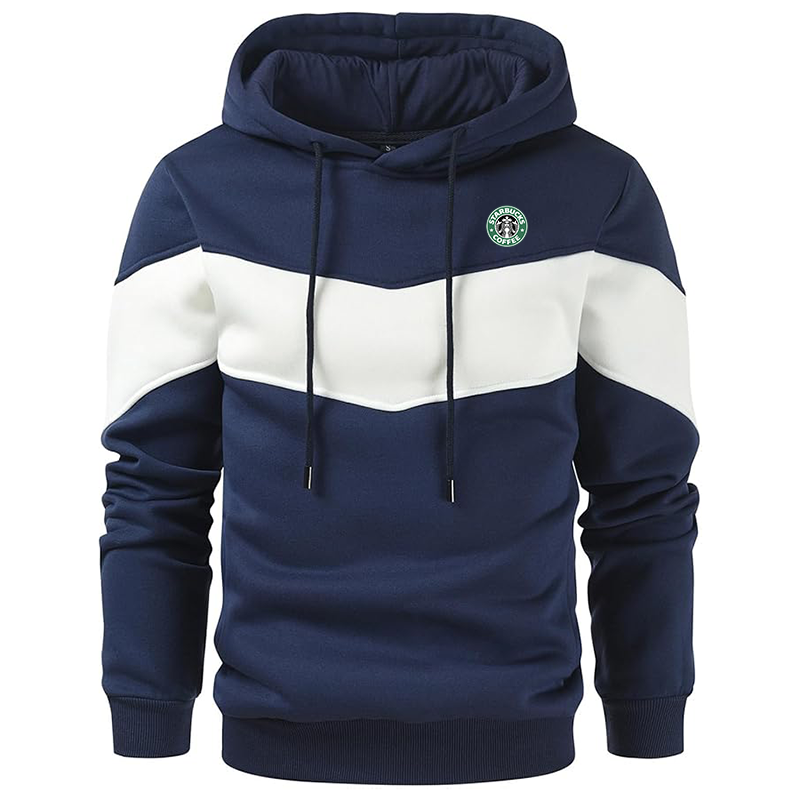 Men's  Starbucks Coffee  Gesean Novelty Color Block Pullover Fleece Hoodie Long Sleeve Casual Sweatshirt with Pocket
