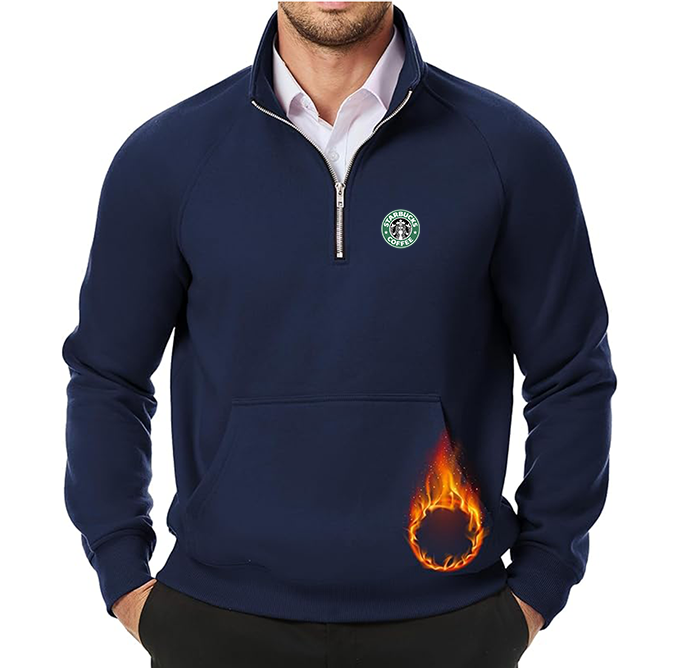 Men's  Starbucks Coffee  JMIERR Quarter Zip Pullover Heavy Sweatshirts Warm Fleece Sweatshirt Polo