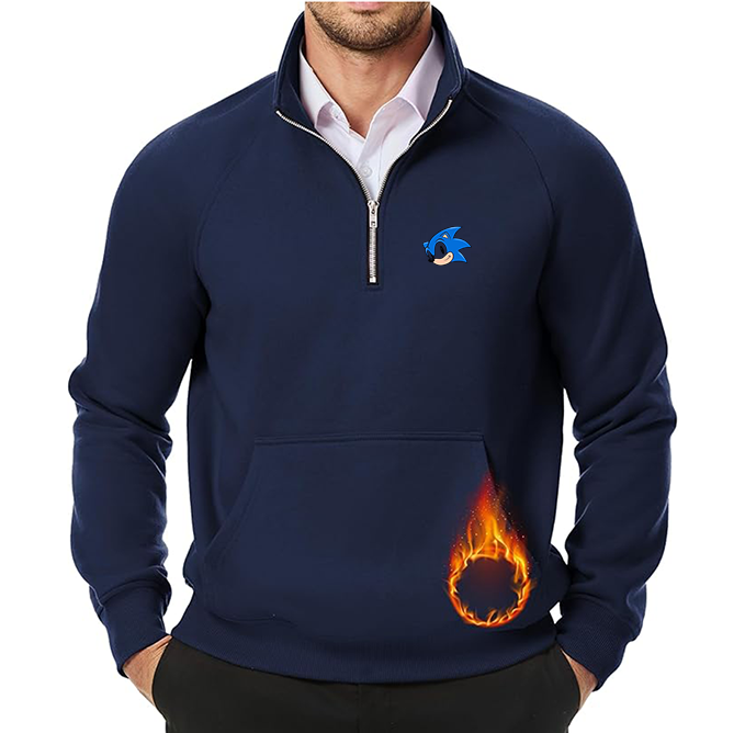 Men's  Sonic the Hedgehog JMIERR Quarter Zip Pullover Heavy Sweatshirts Warm Fleece Sweatshirt Polo