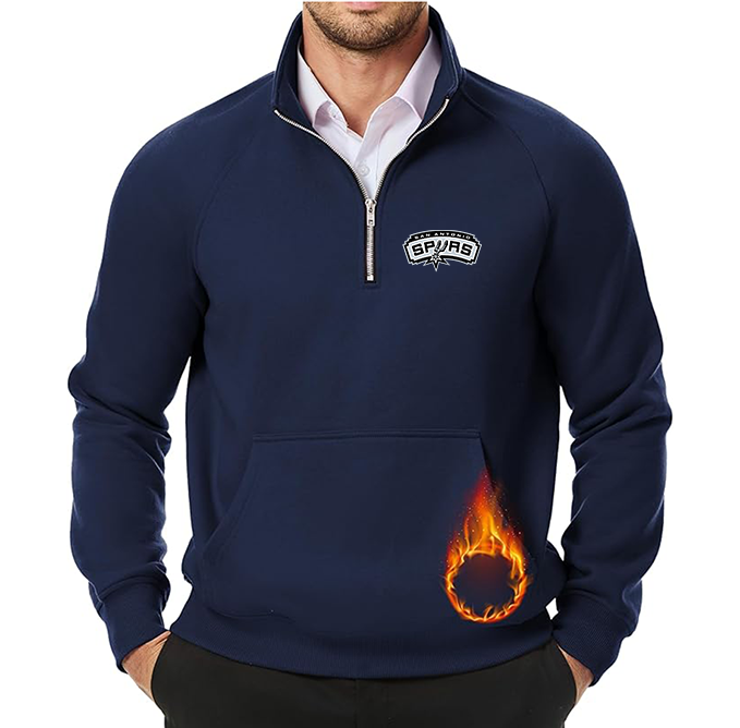 Men's San Antonio Spurs JMIERR Quarter Zip Pullover Heavy Sweatshirts Warm Fleece Sweatshirt Polo