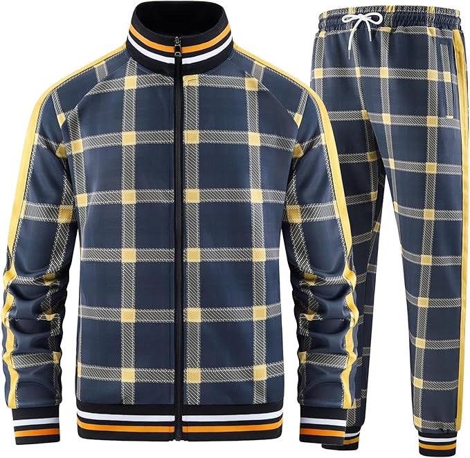 Men's Superman 2025 Tracksuits Full-zip Long Sleeve Plaid Track Jackets and Pants 2 Piece