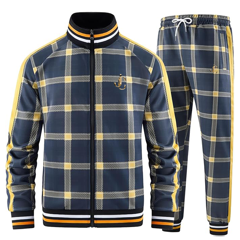 Men's  Jimmy Choo  Tracksuits Full-zip Long Sleeve Plaid Track Jackets and Pants 2 Piece