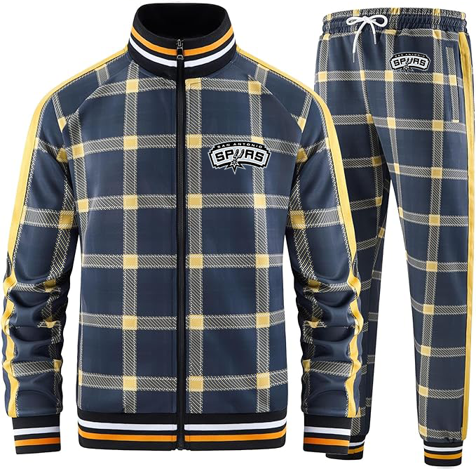Men's  San Antonio Spurs  Tracksuits Full-zip Long Sleeve Plaid Track Jackets and Pants 2 Piece