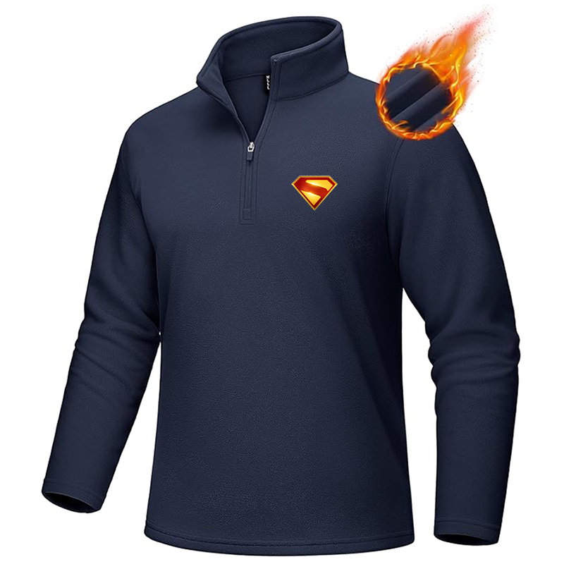 Men's Superman 2025 MAGCOMSEN Quarter-Zip Pullover Polar Fleece Sweatshirt Stand Collar Long Sleeve Shirt for Men Thermal Winter Fall