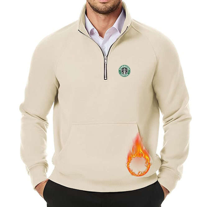 Men's  Starbucks Coffee  JMIERR Quarter Zip Pullover Heavy Sweatshirts Warm Fleece Sweatshirt Polo