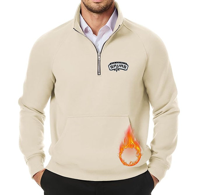 Men's San Antonio Spurs JMIERR Quarter Zip Pullover Heavy Sweatshirts Warm Fleece Sweatshirt Polo