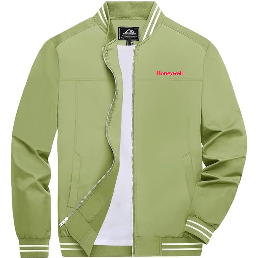 Men's Honeywell Lightweight Zip-Up Bomber Jacket with Ribbed Collar and Cuffs Versatile Casual Outerwear