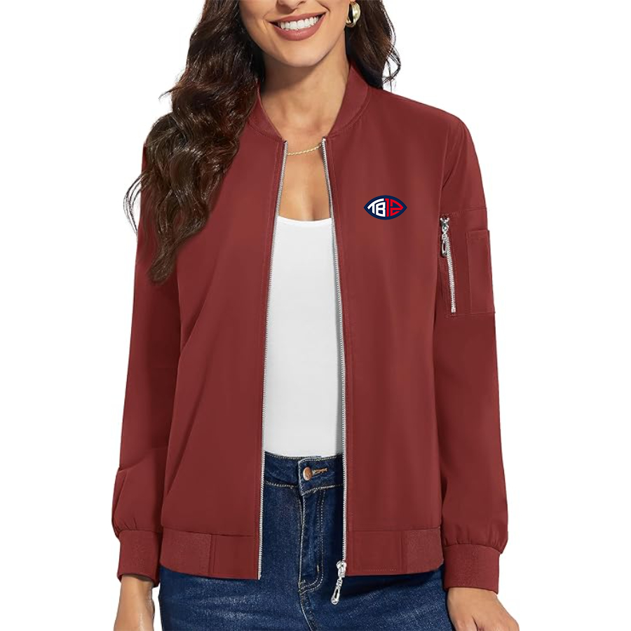 Women's Tom Brady 12 Premium Bomber Jacket with Polished Detailing and Functional Sleeve Pocket Modern Luxury Outerwear