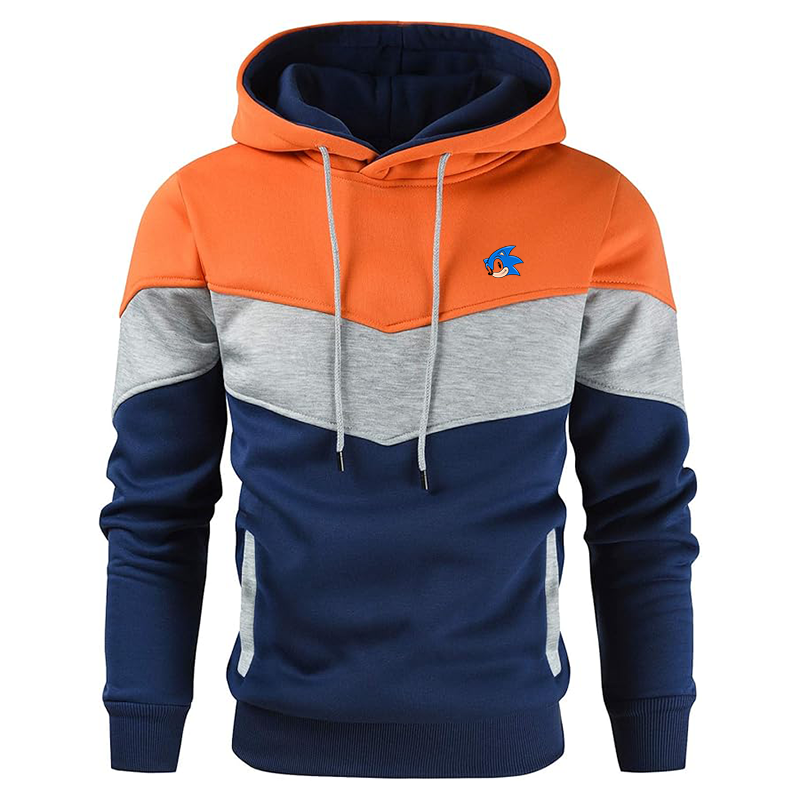Men's  Sonic the Hedgehog Gesean Novelty Color Block Pullover Fleece Hoodie Long Sleeve Casual Sweatshirt with Pocket