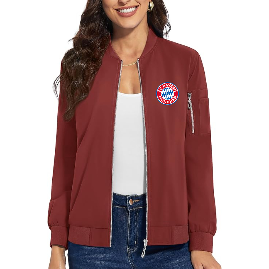 Women's FC Bayern Munich Premium Bomber Jacket with Polished Detailing and Functional Sleeve Pocket Modern Luxury Outerwear