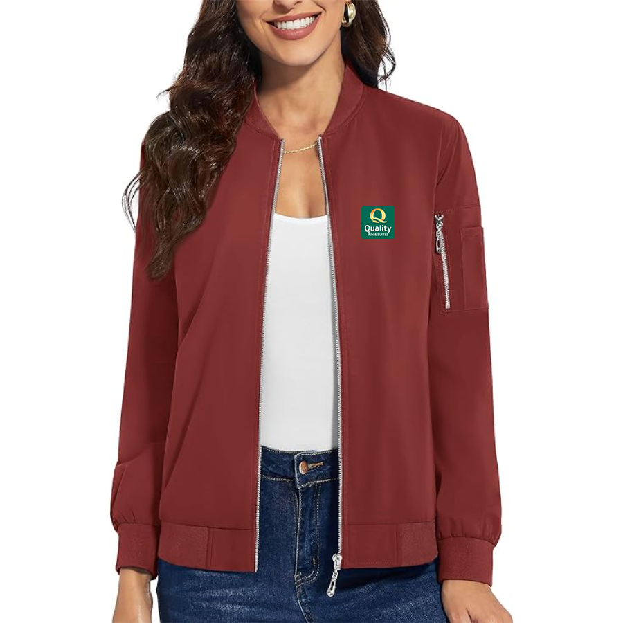 Women's Quality Inn & Suites Premium Bomber Jacket with Polished Detailing and Functional Sleeve Pocket Modern Luxury Outerwear