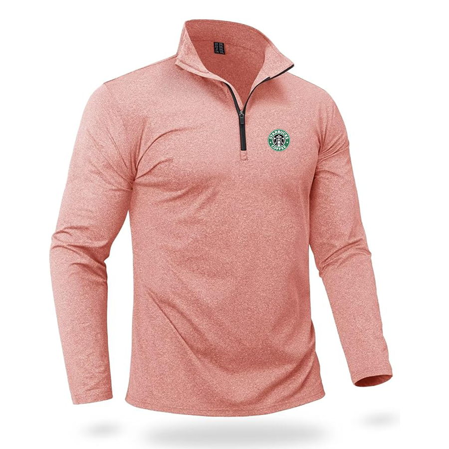 Men's  Starbucks Coffee  Quarter Zip Pullover Premium Fleece Lined Heather Long Sleeve Golf Shirts Midweight 1/4 Half Zip Sweatshirts