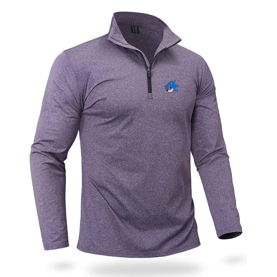 Men's  Sonic the Hedgehog Quarter Zip Pullover Premium Fleece Lined Heather Long Sleeve Golf Shirts Midweight 1/4 Half Zip Sweatshirts