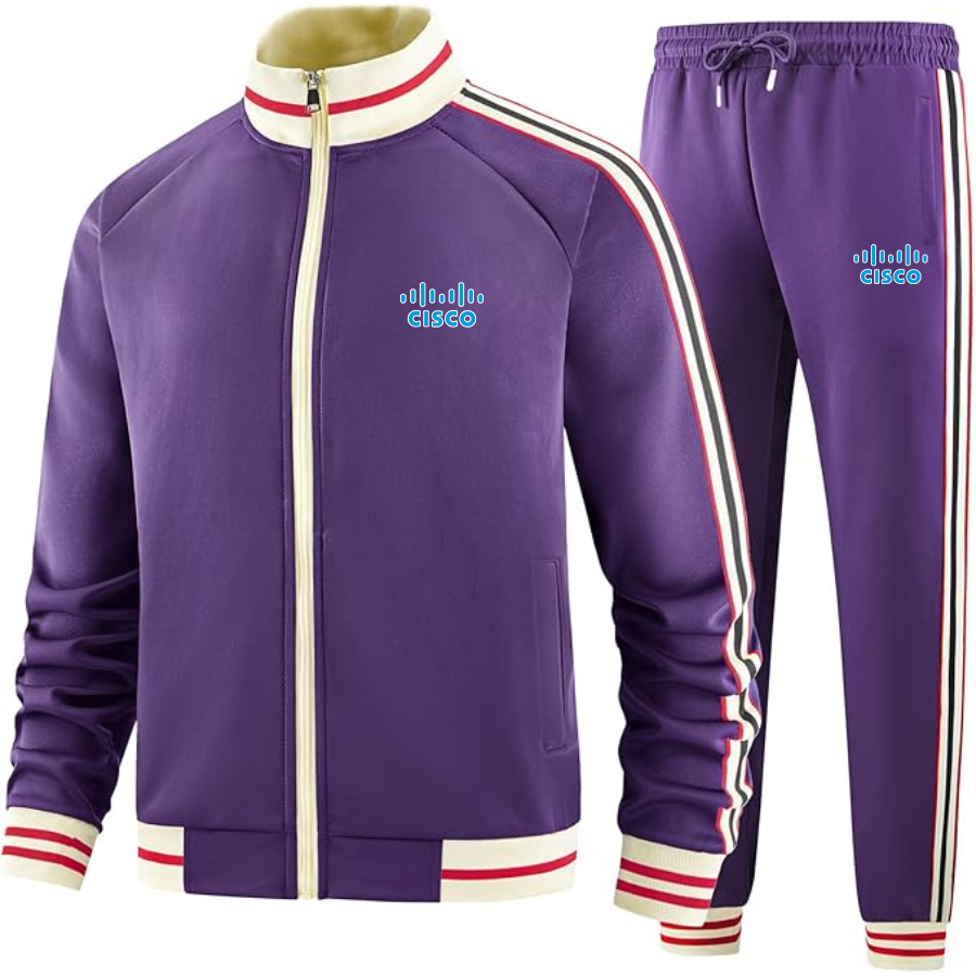 Men's  Cisco Two-Piece Designer Tracksuit with Bold Striped Accents and Zippered Front Elevated Athletic Wear