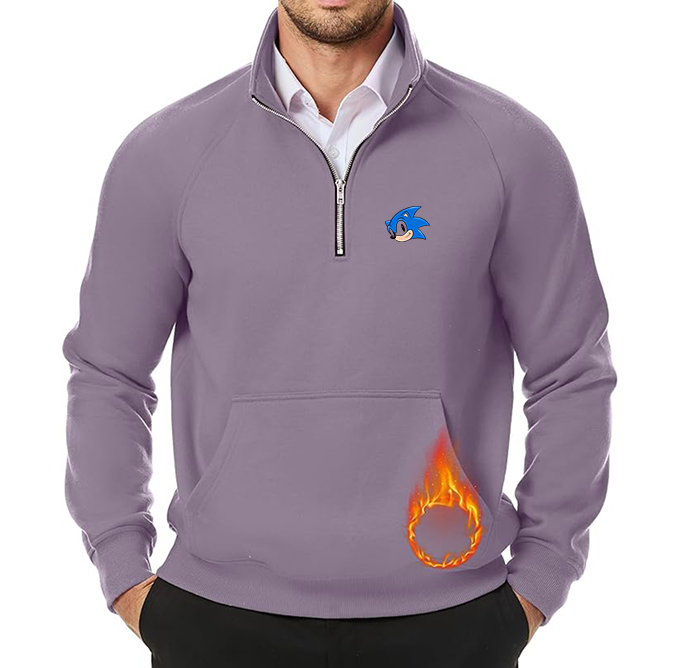 Men's  Sonic the Hedgehog JMIERR Quarter Zip Pullover Heavy Sweatshirts Warm Fleece Sweatshirt Polo