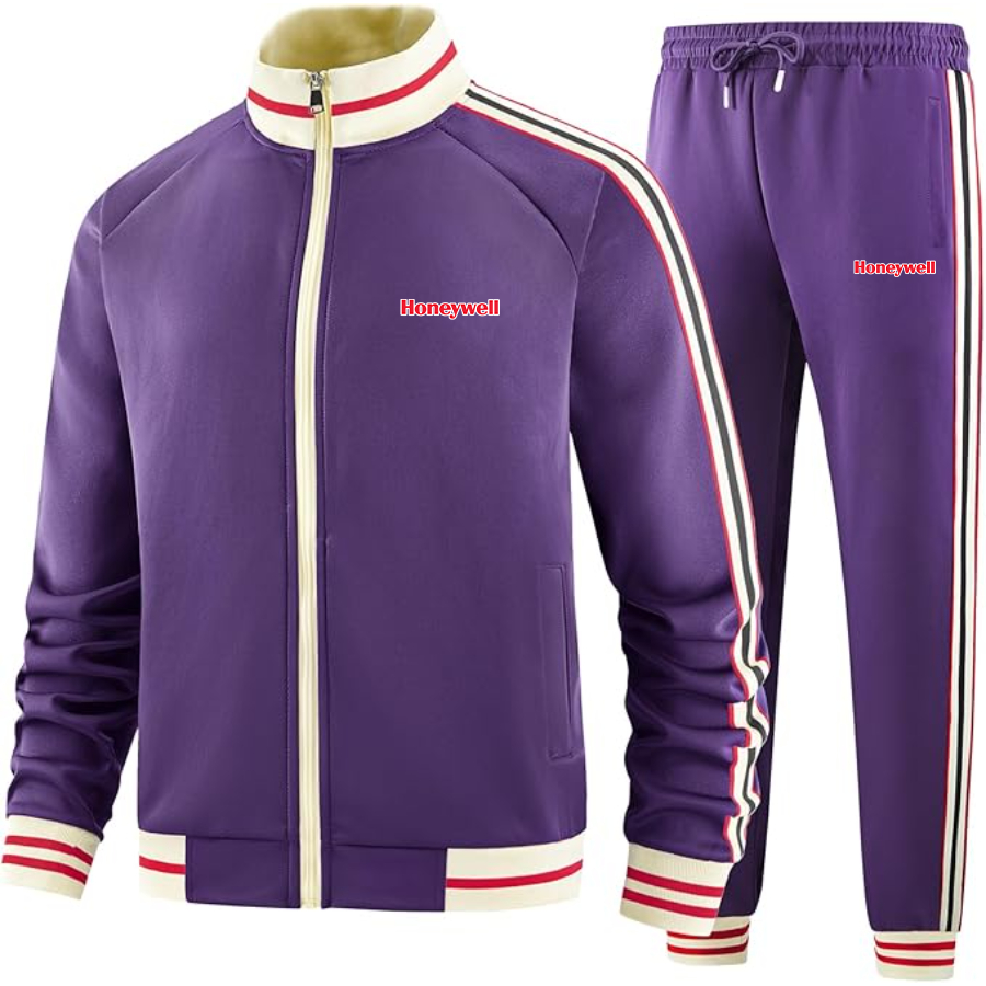 Men's  Honeywell  Two-Piece Designer Tracksuit with Bold Striped Accents and Zippered Front Elevated Athletic Wear