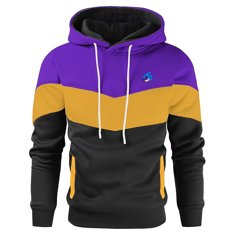 Men's  Sonic the Hedgehog Gesean Novelty Color Block Pullover Fleece Hoodie Long Sleeve Casual Sweatshirt with Pocket