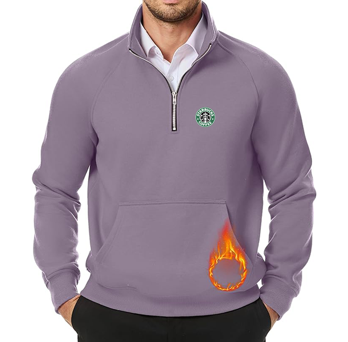Men's  Starbucks Coffee  JMIERR Quarter Zip Pullover Heavy Sweatshirts Warm Fleece Sweatshirt Polo