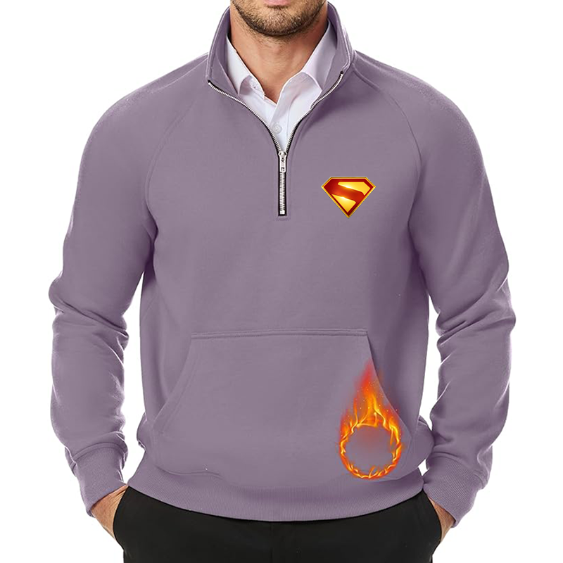 Men's Superman 2025  JMIERR Quarter Zip Pullover Heavy Sweatshirts Warm Fleece Sweatshirt Polo