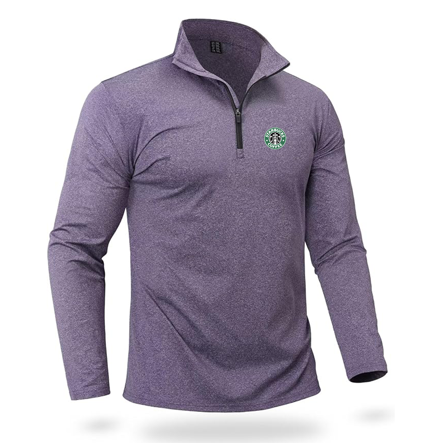 Men's  Starbucks Coffee  Quarter Zip Pullover Premium Fleece Lined Heather Long Sleeve Golf Shirts Midweight 1/4 Half Zip Sweatshirts