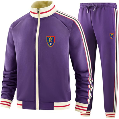 Men's Real Salt Lake Soccer Two-Piece Designer Tracksuit with Bold Striped Accents and Zippered Front Elevated Athletic Wear