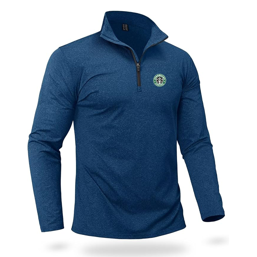 Men's  Starbucks Coffee  Quarter Zip Pullover Premium Fleece Lined Heather Long Sleeve Golf Shirts Midweight 1/4 Half Zip Sweatshirts