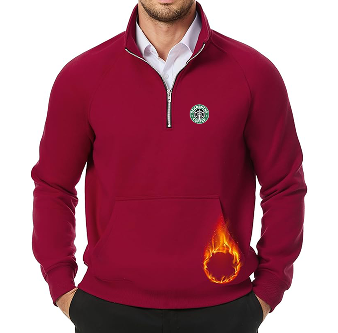 Men's  Starbucks Coffee  JMIERR Quarter Zip Pullover Heavy Sweatshirts Warm Fleece Sweatshirt Polo