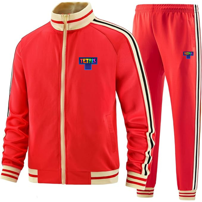 Men's Tetris Premium Two-Piece Designer Tracksuit with Bold Striped Accents and Zippered Front Elevated Athletic Wear