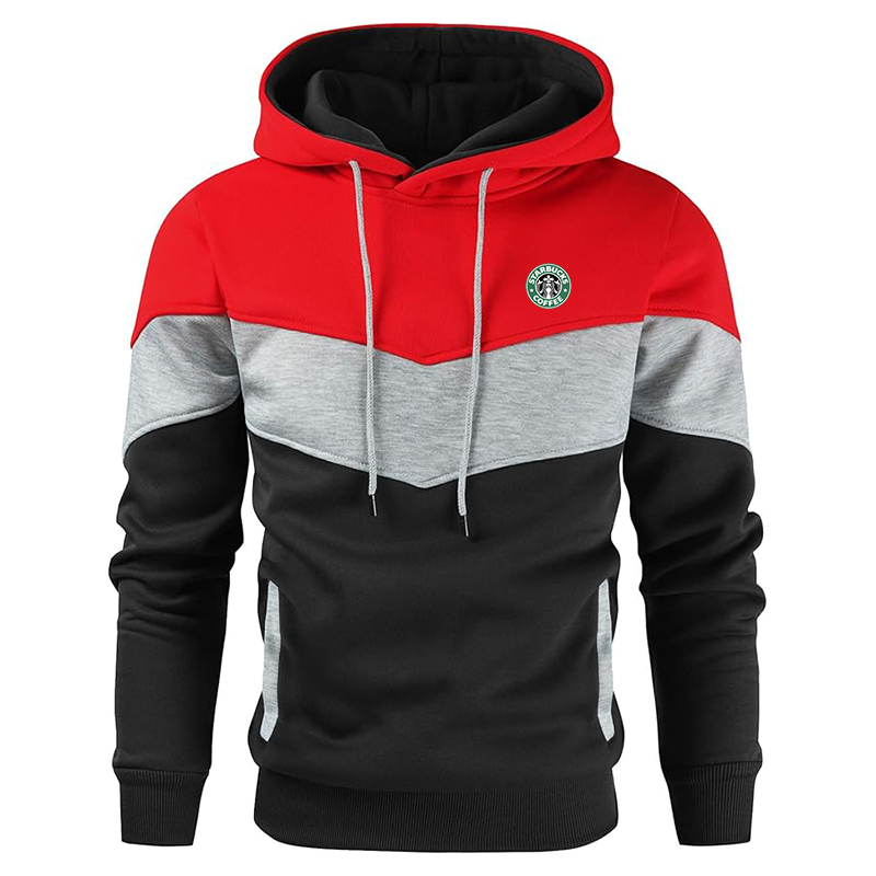 Men's  Starbucks Coffee  Gesean Novelty Color Block Pullover Fleece Hoodie Long Sleeve Casual Sweatshirt with Pocket