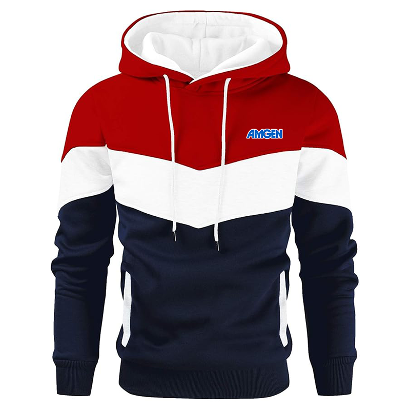 Men's Amgen Gesean Novelty Color Block Pullover Fleece Hoodie Long Sleeve Casual Sweatshirt with Pocket
